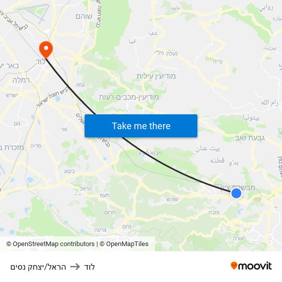 הראל/יצחק נסים to לוד map