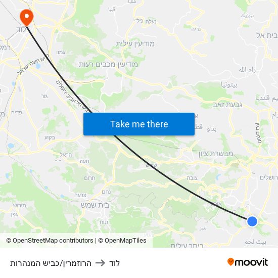 הרוזמרין/כביש המנהרות to לוד map