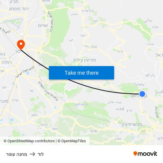 מחנה עופר to לוד map