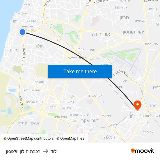 רכבת חולון וולפסון to לוד map