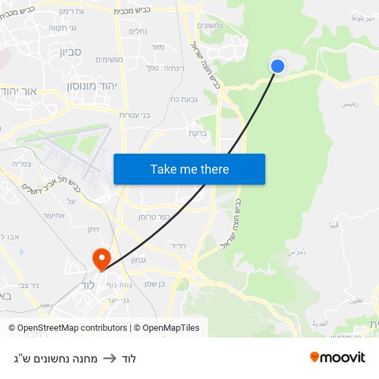 מחנה נחשונים ש''ג to לוד map