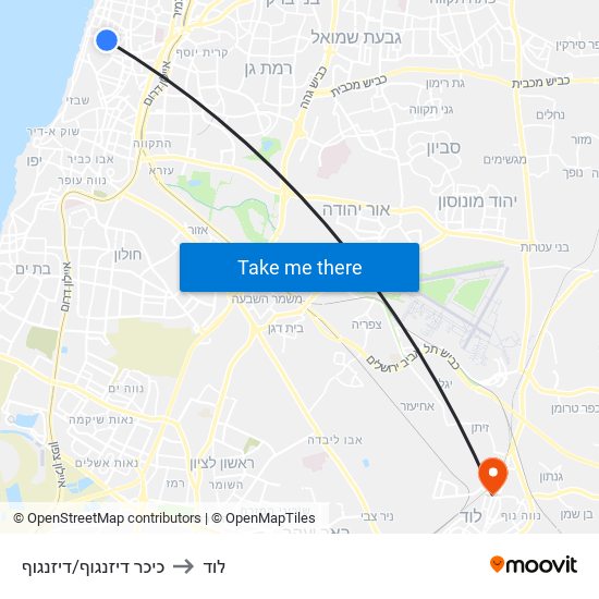 כיכר דיזנגוף/דיזנגוף to לוד map