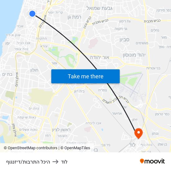 היכל התרבות/דיזנגוף to לוד map