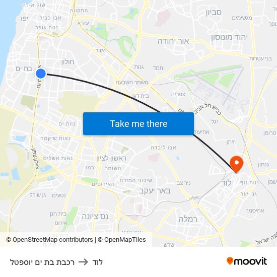 רכבת בת ים יוספטל to לוד map