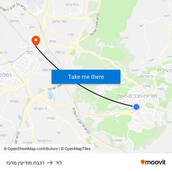 רכבת מודיעין מרכז to לוד map