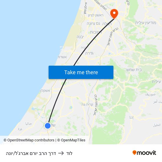 דרך הרב יורם אברג'ל/יונה to לוד map