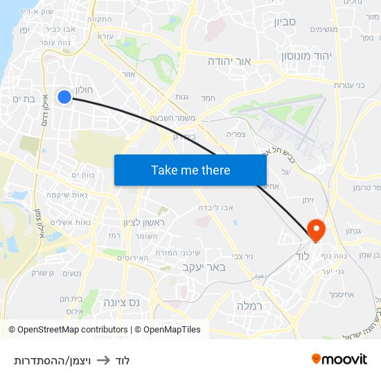 ויצמן/ההסתדרות to לוד map