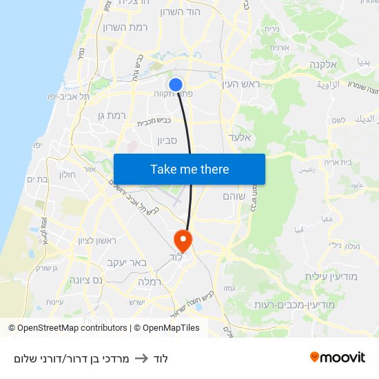 מרדכי בן דרור/דורני שלום to לוד map