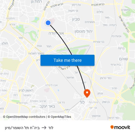 ביה''ח תל השומר/מיון to לוד map