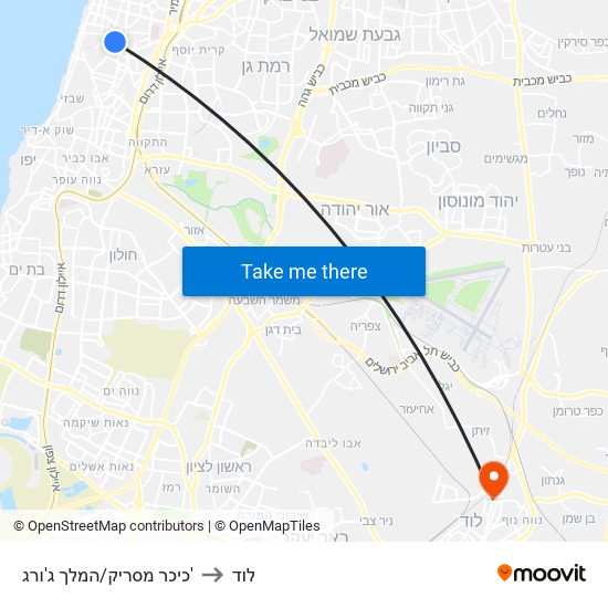 כיכר מסריק/המלך ג'ורג' to לוד map