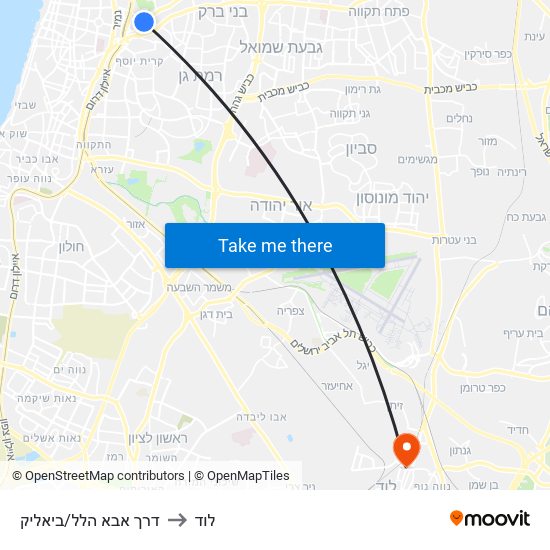 דרך אבא הלל/ביאליק to לוד map