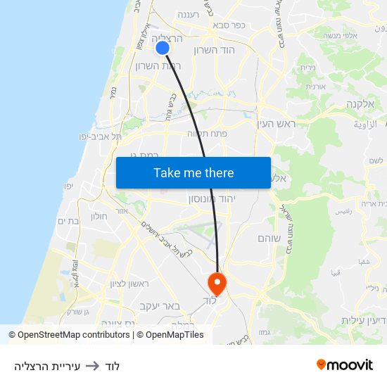 עיריית הרצליה to לוד map