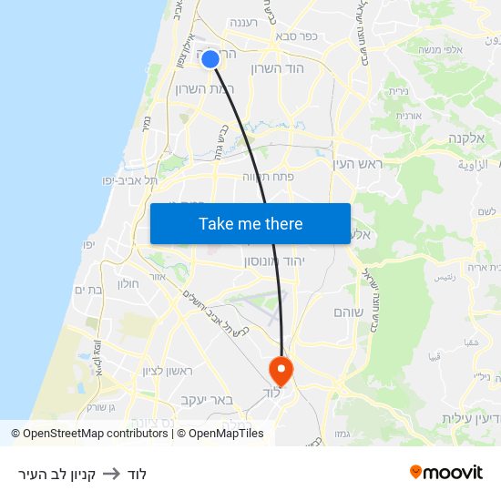 קניון לב העיר to לוד map