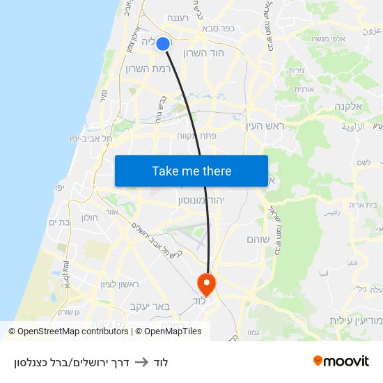דרך ירושלים/ברל כצנלסון to לוד map