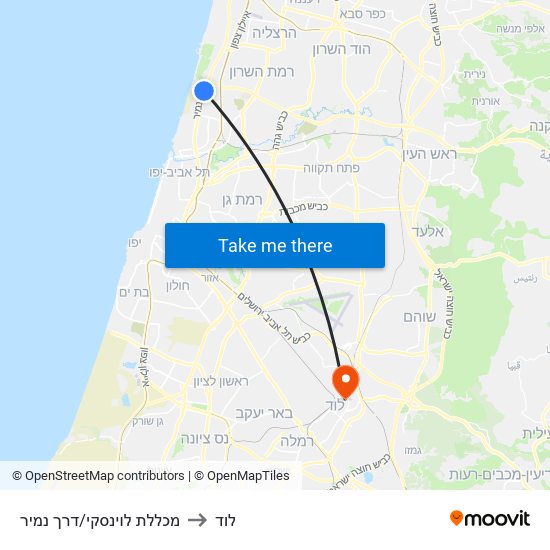 מכללת לוינסקי/דרך נמיר to לוד map