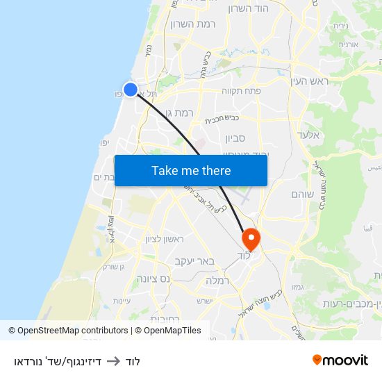 דיזינגוף/שד' נורדאו to לוד map