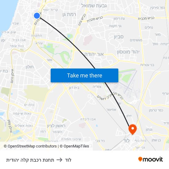 תחנת רכבת קלה יהודית to לוד map