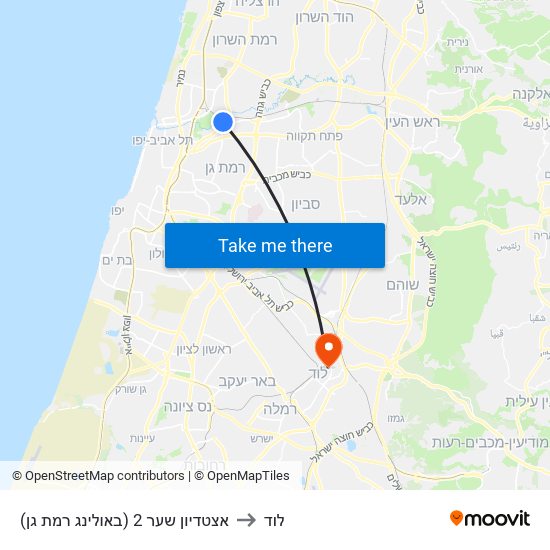 אצטדיון שער 2 (באולינג רמת גן) to לוד map