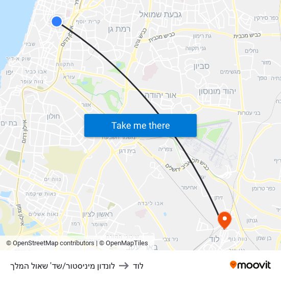 לונדון מיניסטור/שד' שאול המלך to לוד map