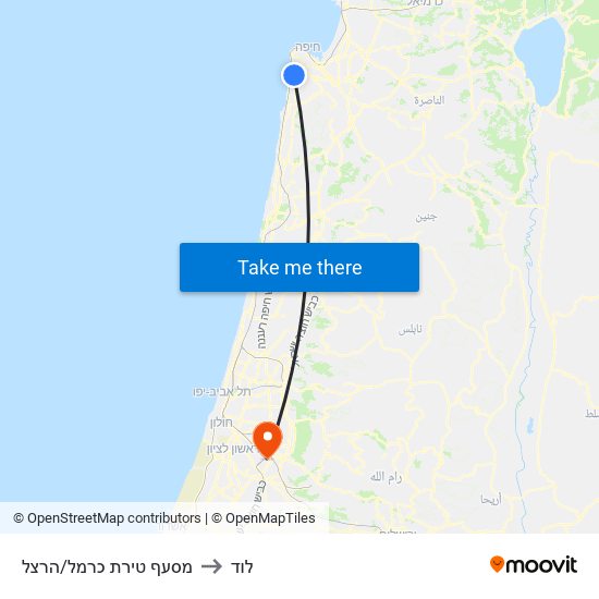 מסעף טירת כרמל/הרצל to לוד map