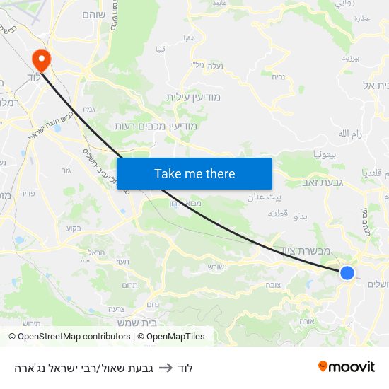 גבעת שאול/רבי ישראל נג'ארה to לוד map