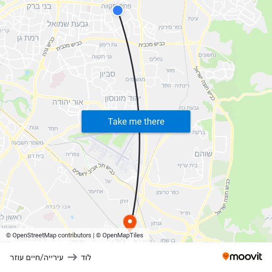 עירייה/חיים עוזר to לוד map