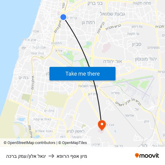 יגאל אלון/עמק ברכה to מיון  אסף הרופא map