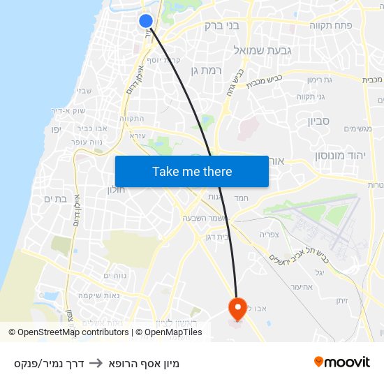 דרך נמיר/פנקס to מיון  אסף הרופא map