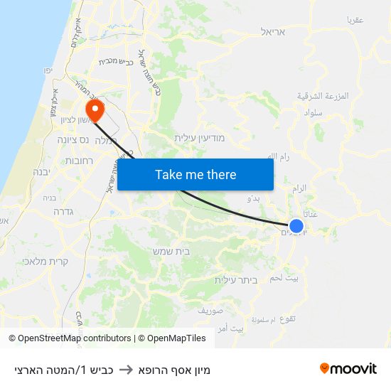 כביש 1/המטה הארצי to מיון  אסף הרופא map