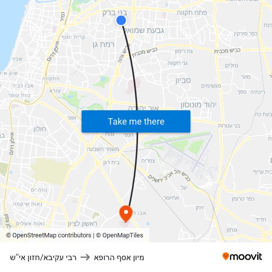 רבי עקיבא/חזון אי''ש to מיון  אסף הרופא map