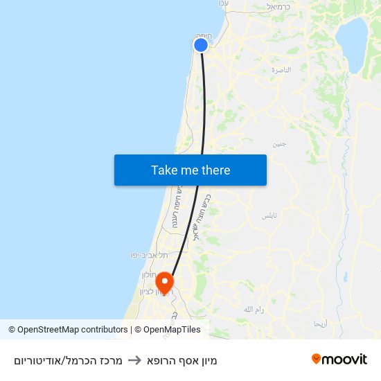 מרכז הכרמל/אודיטוריום to מיון  אסף הרופא map