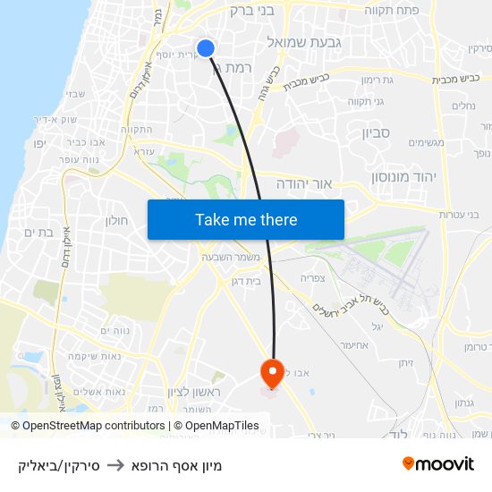 סירקין/ביאליק to מיון  אסף הרופא map