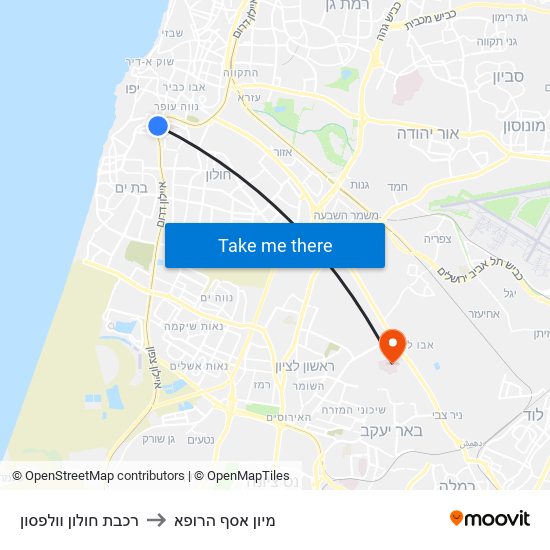 רכבת חולון וולפסון to מיון  אסף הרופא map