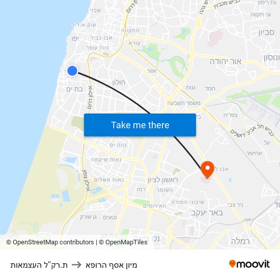 ת.רק''ל העצמאות to מיון  אסף הרופא map