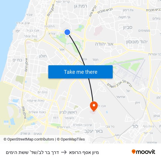 דרך בר לב/שד' ששת הימים to מיון  אסף הרופא map