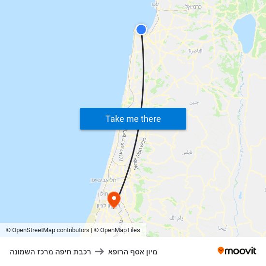 רכבת חיפה מרכז השמונה to מיון  אסף הרופא map