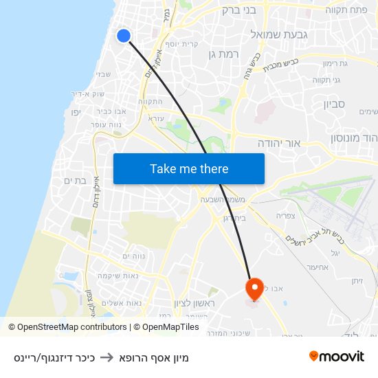 כיכר דיזנגוף/ריינס to מיון  אסף הרופא map