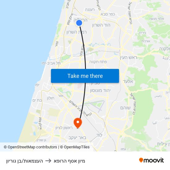 העצמאות/בן גוריון to מיון  אסף הרופא map