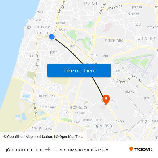 ת. רכבת צומת חולון to אסף הרופא - מרפאות מומחים map