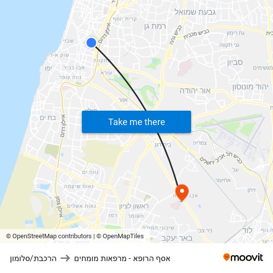 הרכבת/סלומון to אסף הרופא - מרפאות מומחים map