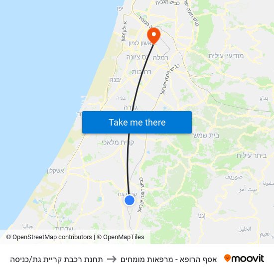 תחנת רכבת קריית גת/כניסה to אסף הרופא - מרפאות מומחים map