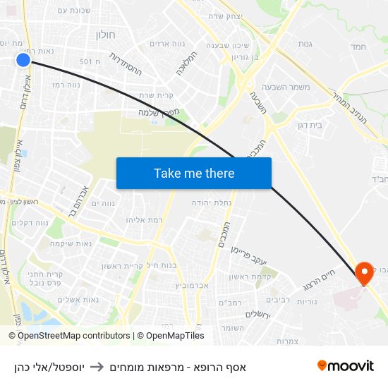 יוספטל/אלי כהן to אסף הרופא - מרפאות מומחים map