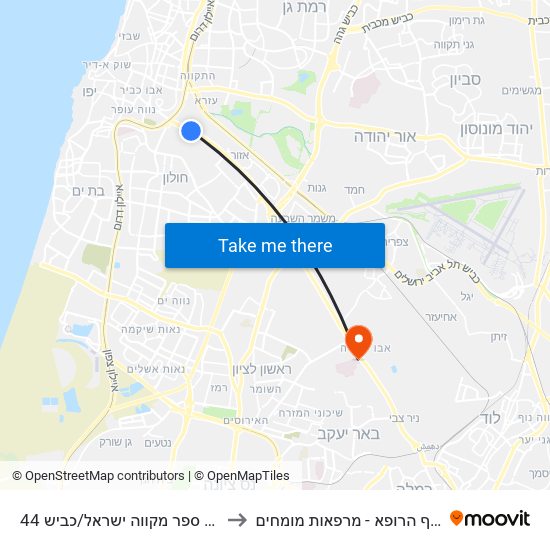 בית ספר מקווה ישראל/כביש 44 to אסף הרופא - מרפאות מומחים map