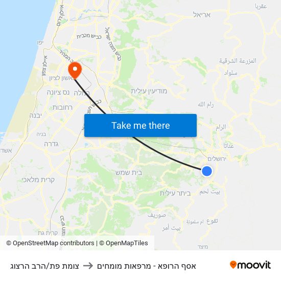 צומת פת/הרב הרצוג to אסף הרופא - מרפאות מומחים map