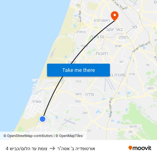 צומת עד הלום/כביש 4 to אורטופדיה ב' אסה"ר map