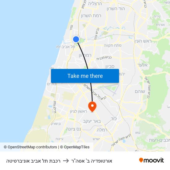 רכבת תל אביב אוניברסיטה to אורטופדיה ב' אסה"ר map