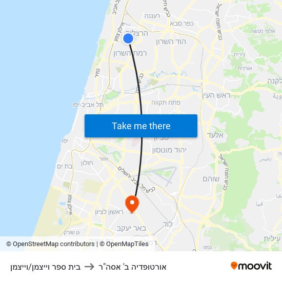 בית ספר וייצמן/וייצמן to אורטופדיה ב' אסה"ר map