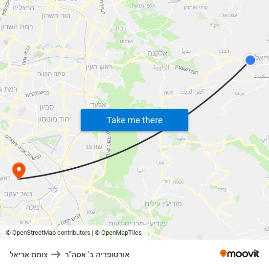 צומת אריאל to אורטופדיה ב' אסה"ר map