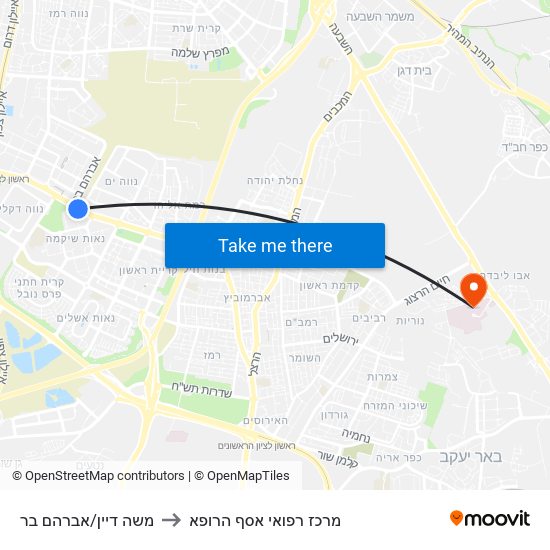 משה דיין/אברהם בר to מרכז רפואי אסף הרופא map