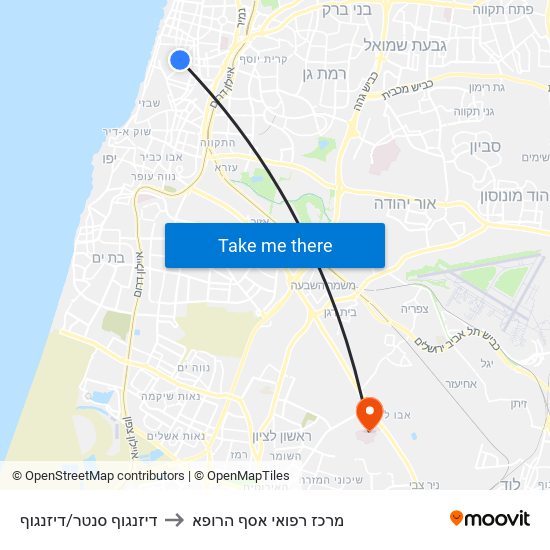 דיזנגוף סנטר/דיזנגוף to מרכז רפואי אסף הרופא map